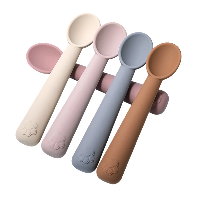 Custom Logo BPA Free Soft Food Grade Cute Animal Cat Design Baby Silicone Spoon Set for Infants Age 0-12 Months