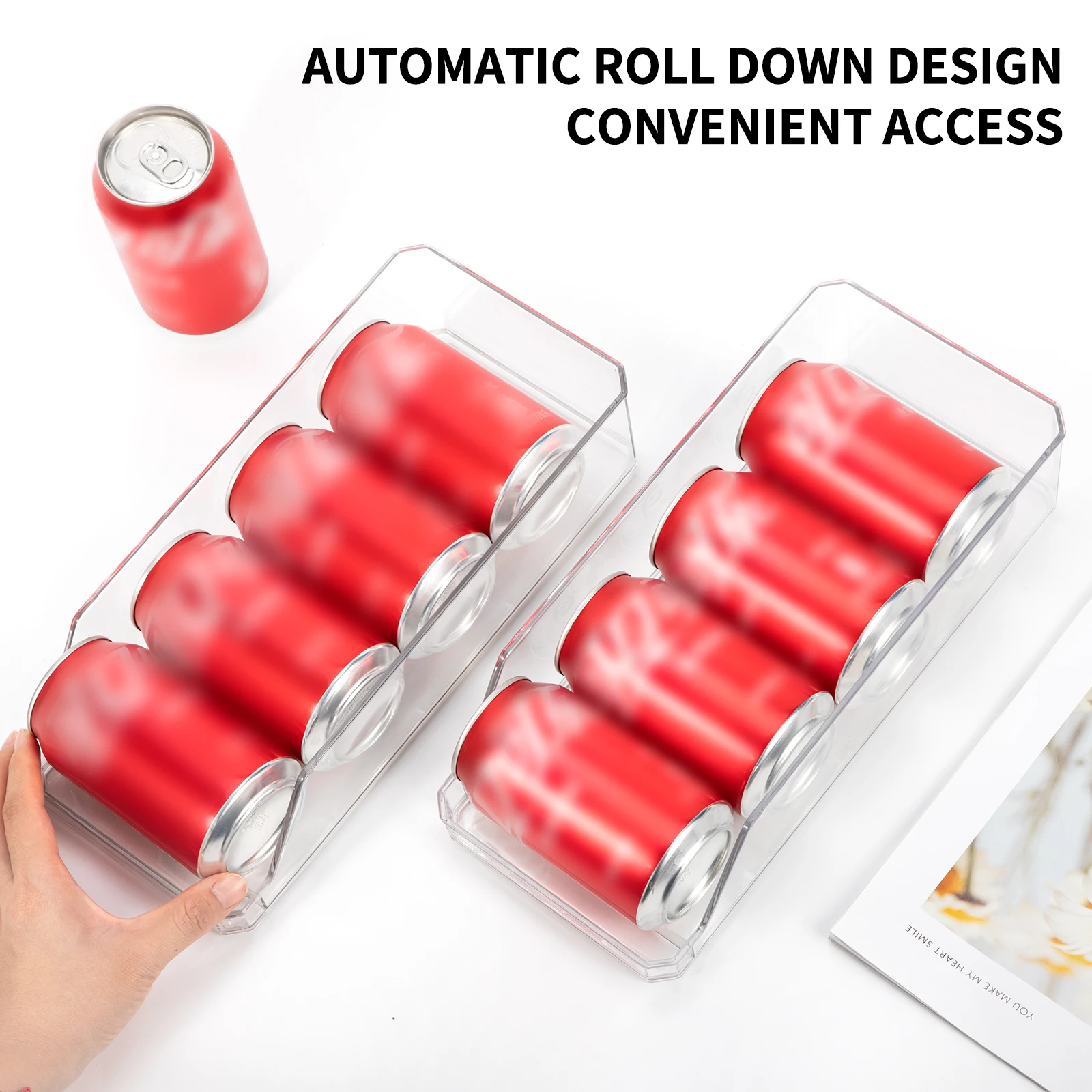 Kitchen Plastic Pantry Can Fridge Freezer Storage Organizer Clear Soda Can Dispenser