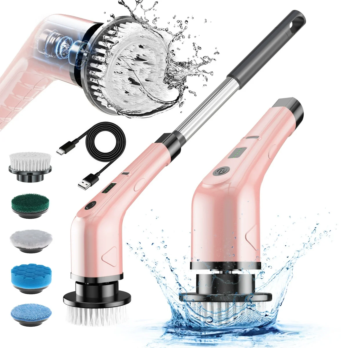 New Adjustable Detachable Electric Spin Scrubber Long Handle Cordless Cleaning Brush Scrubber for Sofa Toilet Floor House