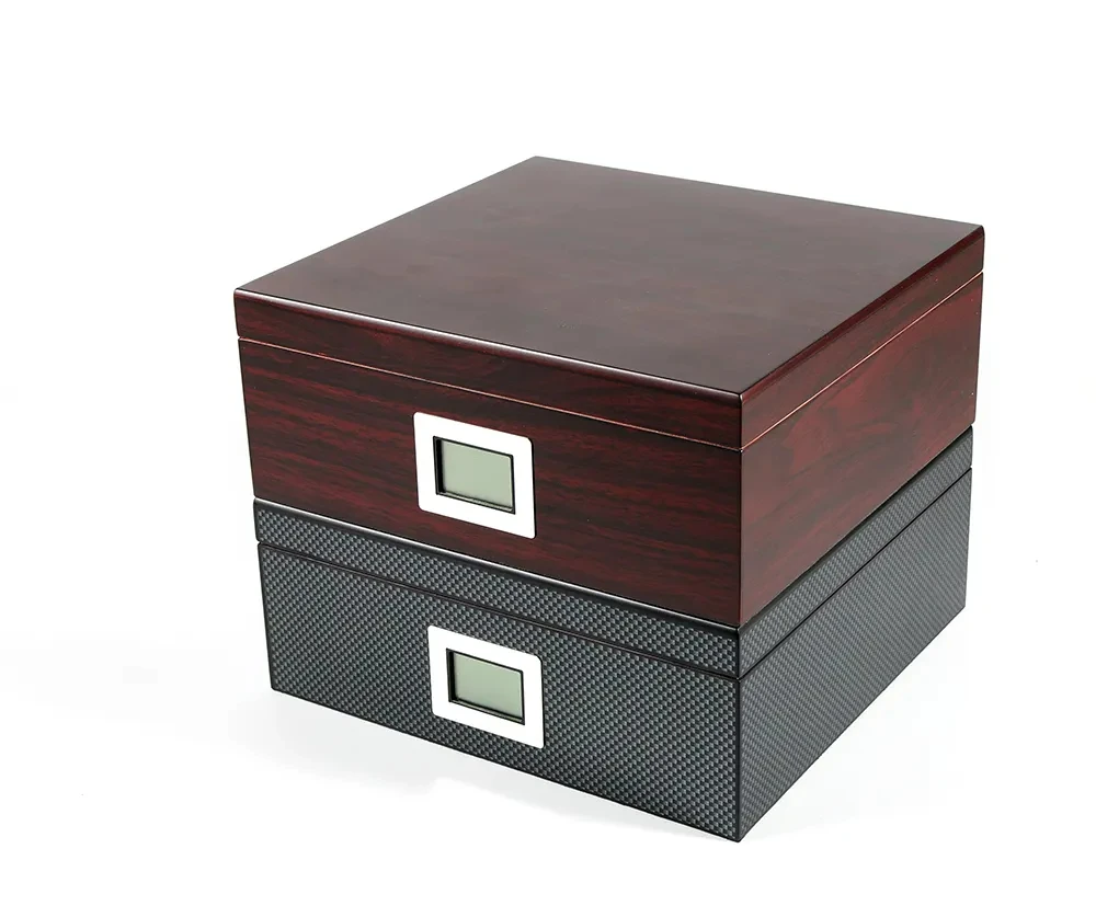 Clear-Top Visible Storage Case for 20-30 Cigars with Humidifier Hygrometer Movable Divider Wooden Desktop Cigar Humidors Box