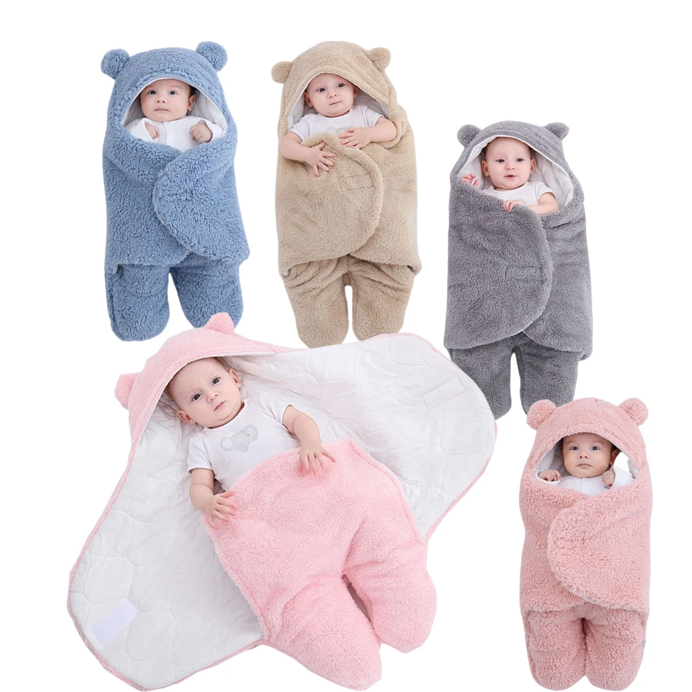 Autumn winter baby swaddle fluffy lamb fleece sherpa animal  sleeping sack  ears girls baby sleeping bag