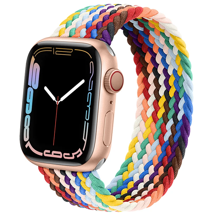 2022 New Braided Nylon Elastic Watch Band For Apple Watch Band iwatch Series 7 41 45mm Smart Watch Strap A-E010