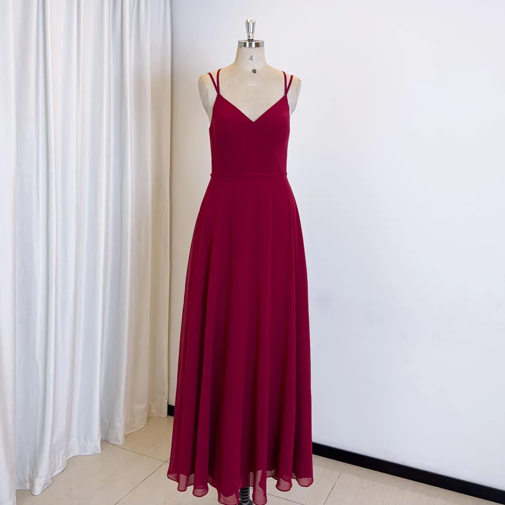 TEENYEE Ladies Back Slip Floor-Length Bridesmaid Dress Large Sizes Red Evening Dresses For Women Bridesmaid Dresses Wedding
