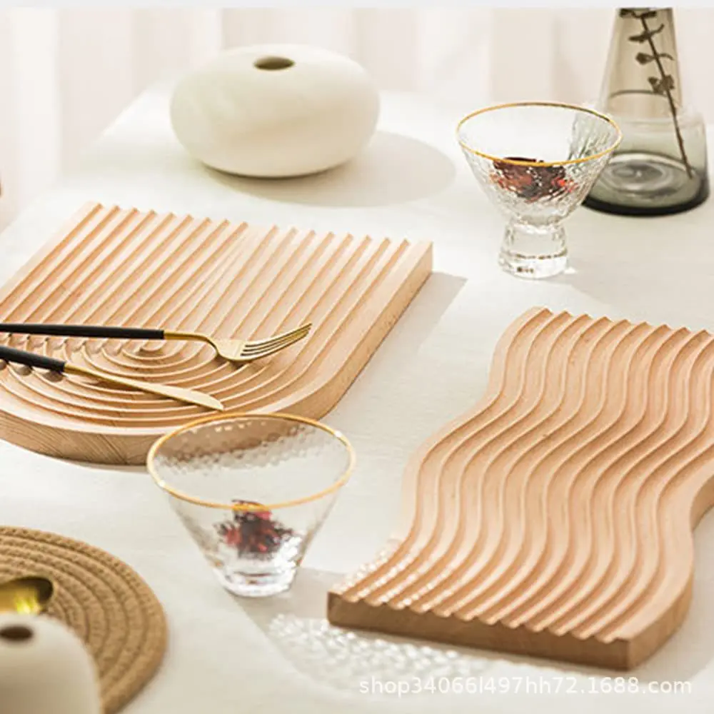 Water ripples household breadboard solid beech wood aromatherapy storage tray afternoon tea tray dinner plate wholesale