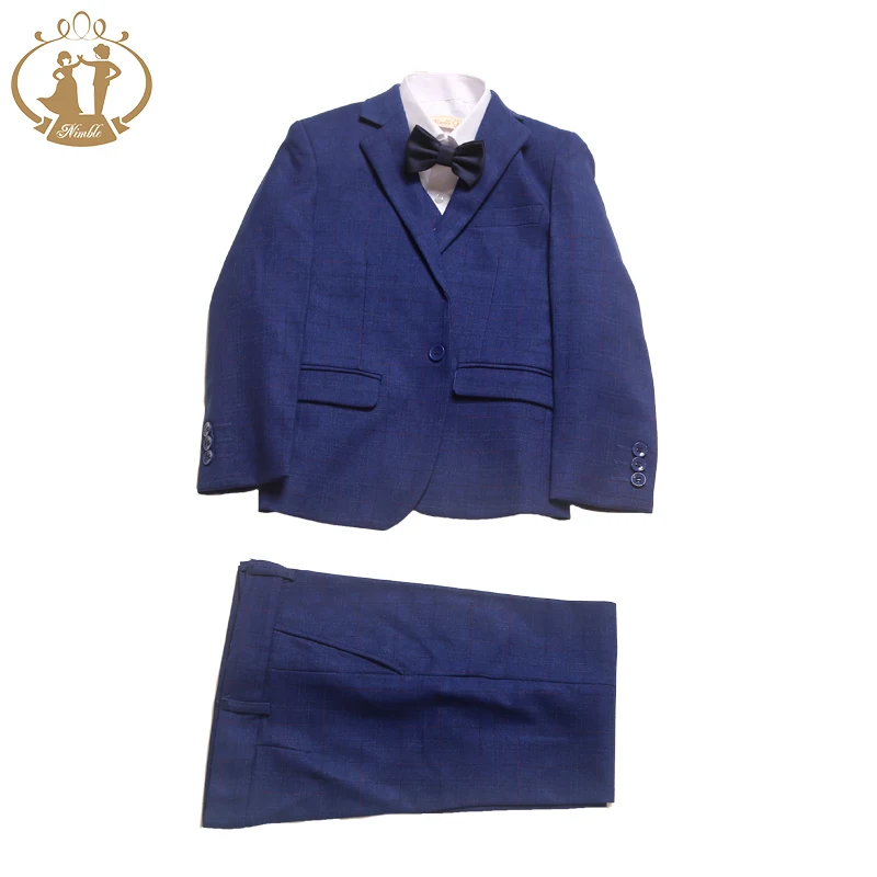 2022 NIMBLE Plaid Blue Boutique Toddler Boys Clothing Sets 3 Pieces Baby Kids Formal Tuxedo Blazers Toddlers Formal Dress Suits