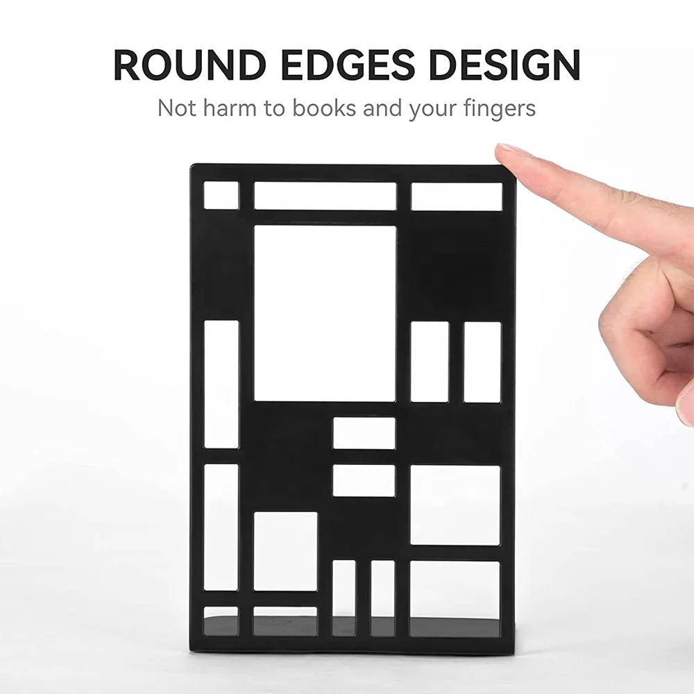 Metal Black Book Stopper Heavy Duty Home Office Library Book Supports Shelf Holder Desktop Book Ends