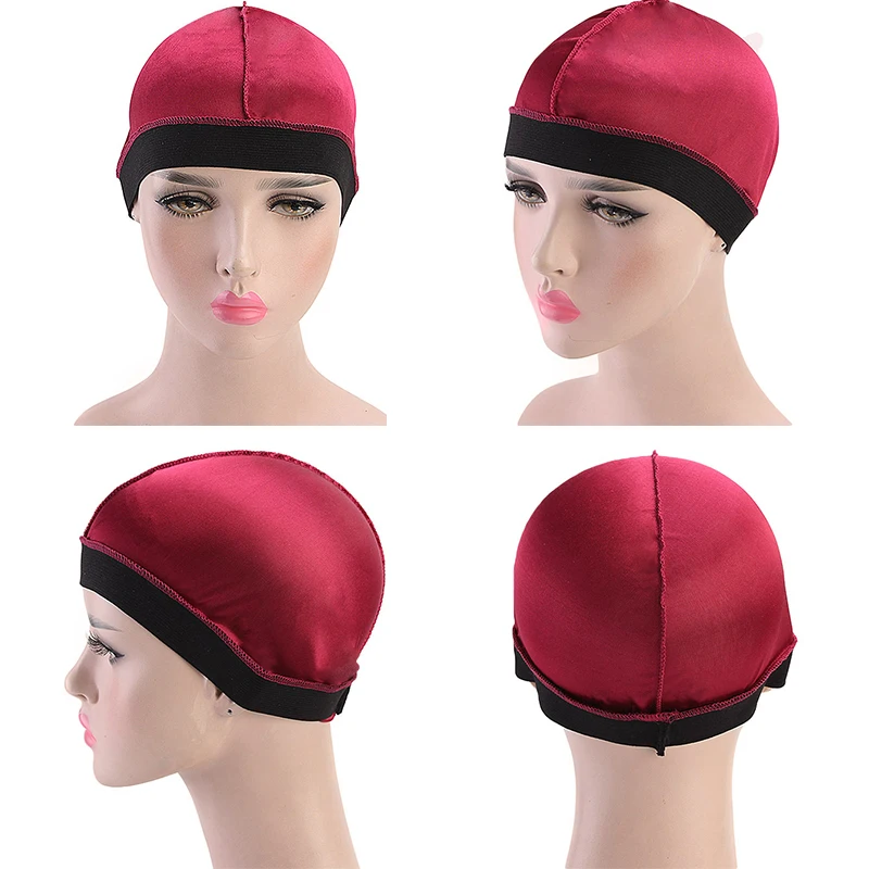 New Wholesale Men Women Silk Satin Elastic Silky Polyester Stocking Dome 360 Wave Caps For Men