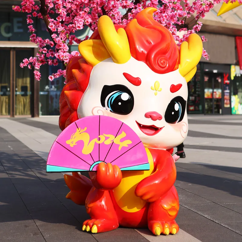 Outdoor large cartoon fiberglass sculpture customized New Year the Spring Festival lovely dragon Statue Mall decoration
