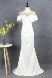 White evening dress slim-looking, hip-wrapped fishtail  gown dress