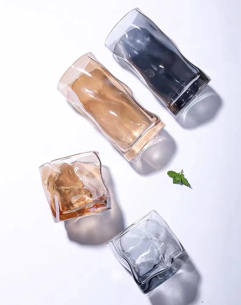 Wholesale irregular glass mug drinking glass unique whiskey glass 180ml 250ml juice cup