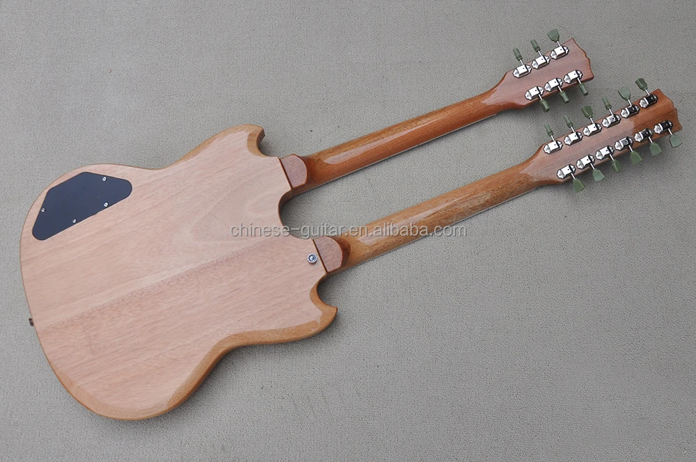 Flyoung Natural wood color Cheap Price Double Neck 6 + 12 Strings Electric Guitar Fretless Guitar