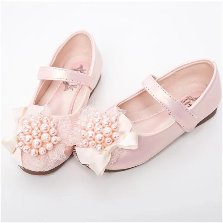 Spring New fashion heels leather shoes bow design bling bling pink flower pattern shoes kid girls