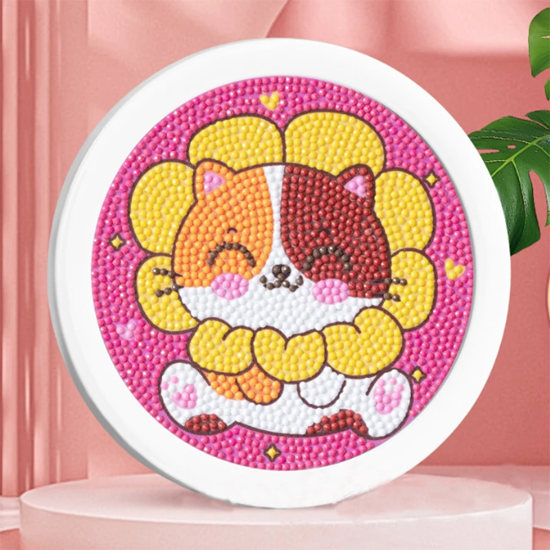 Cat sunflowers round framed diamond art table decoration round dots diamond painting kit for kids craft art