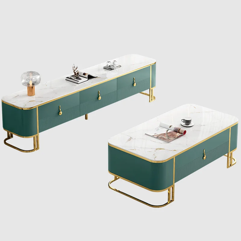 Wholesale Modern Round Marble High-end Rectangular Stainless Steel Coffee Table