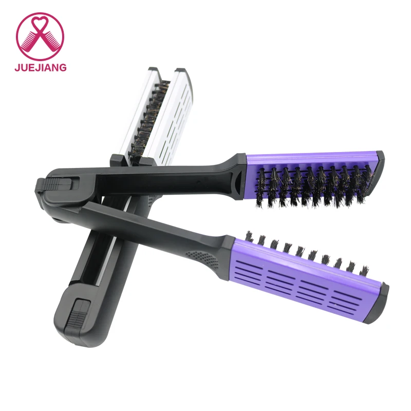 Professional  High Temperature ResistantPro V Shape With Boar Bristle Hair Brush Straightener Splint Comb