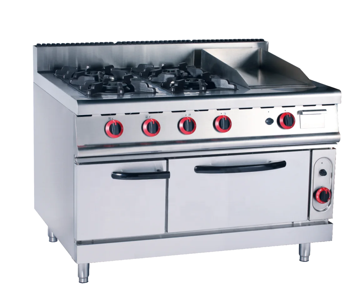 4 burners gas cooking range with griddle for restaurant and hotels
