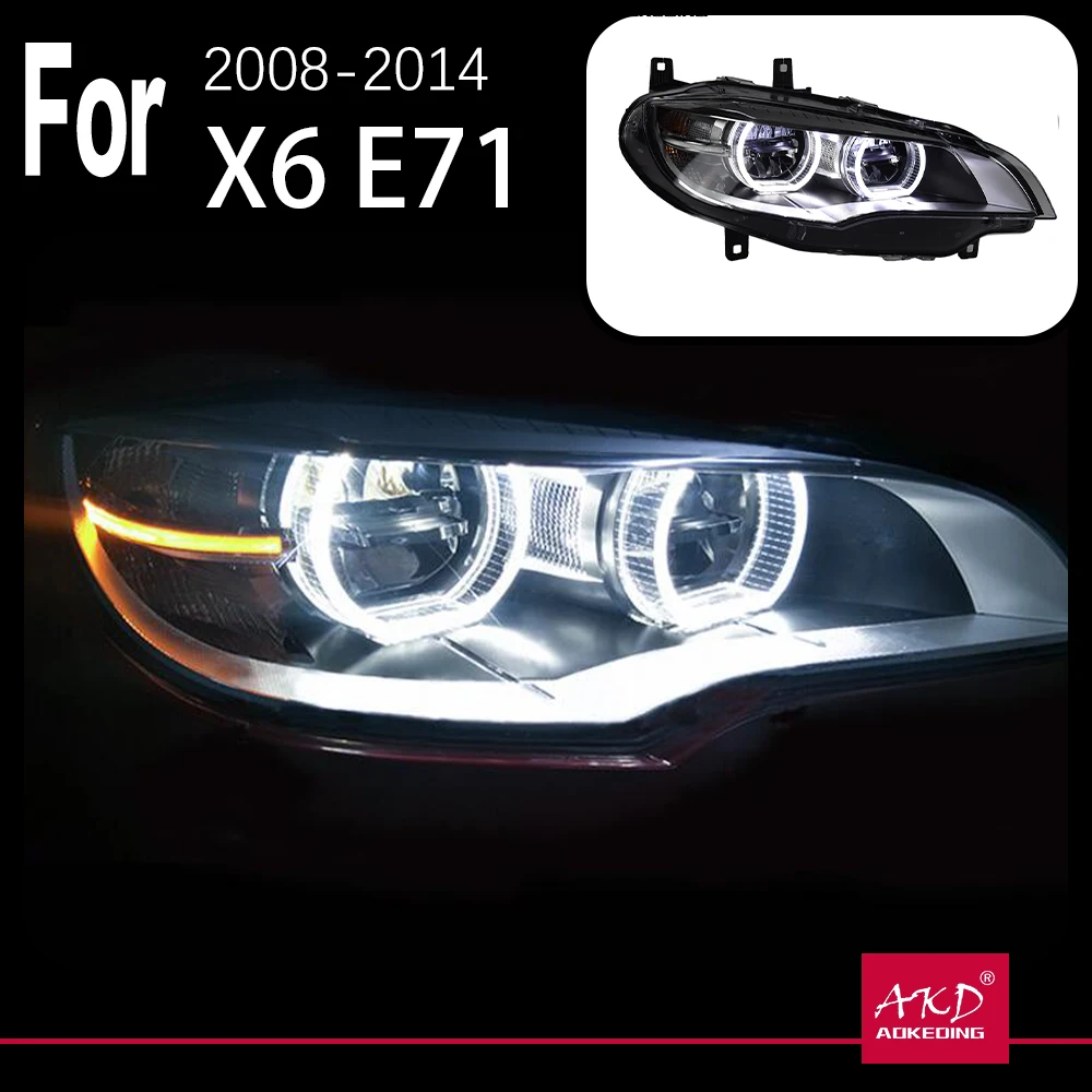 AKD Car Styling Head Lamp for BMW X6 Headlights 2007-2013 E71 LED Headlight Projector AngelEye DRL Signal Automotive Accessories