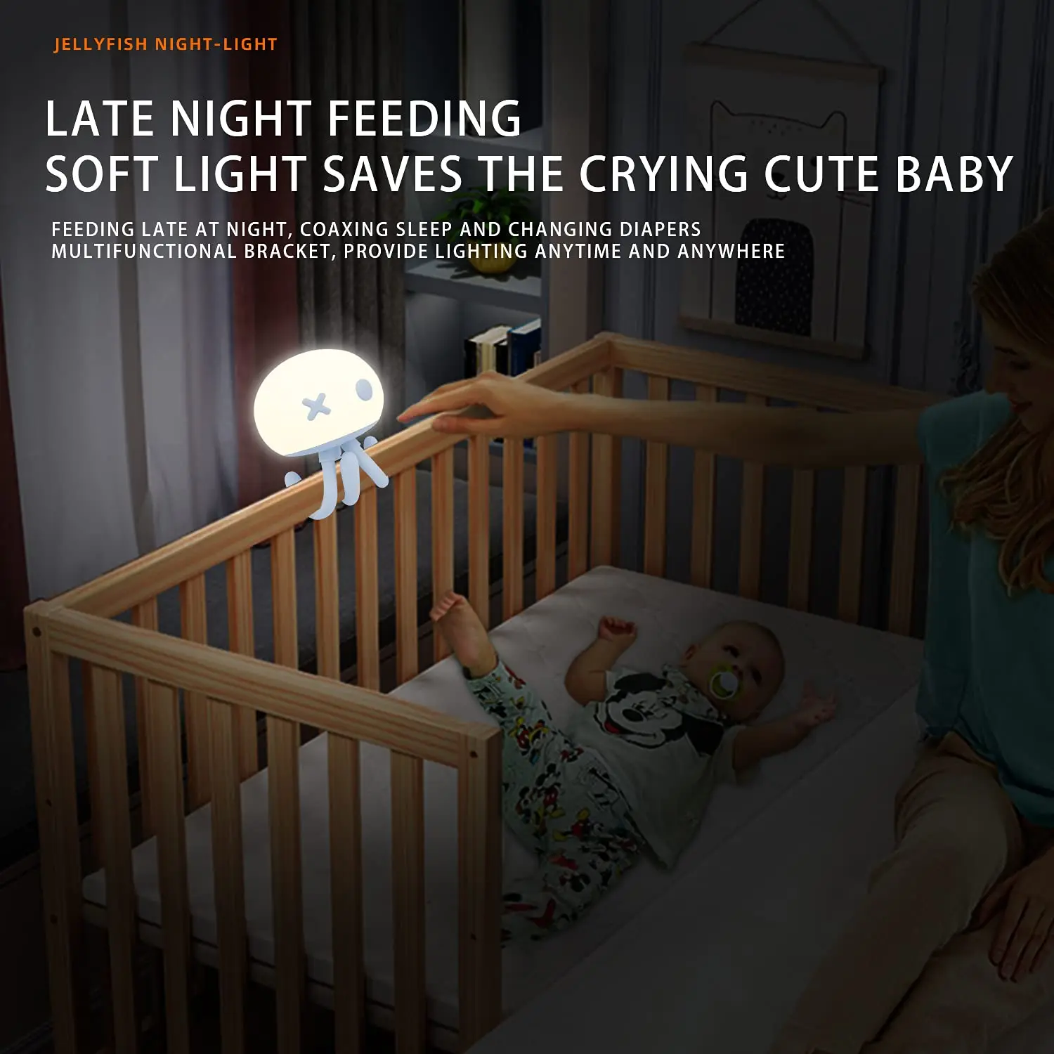 new mom preferred baby crib smart jellyfish small night lamp breastfeeding night milk eye protection baby stroller light