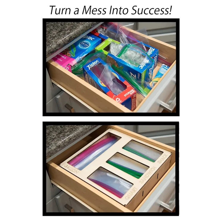 Hot sale high quality top lids food storage bag holders box ziplock bag storage