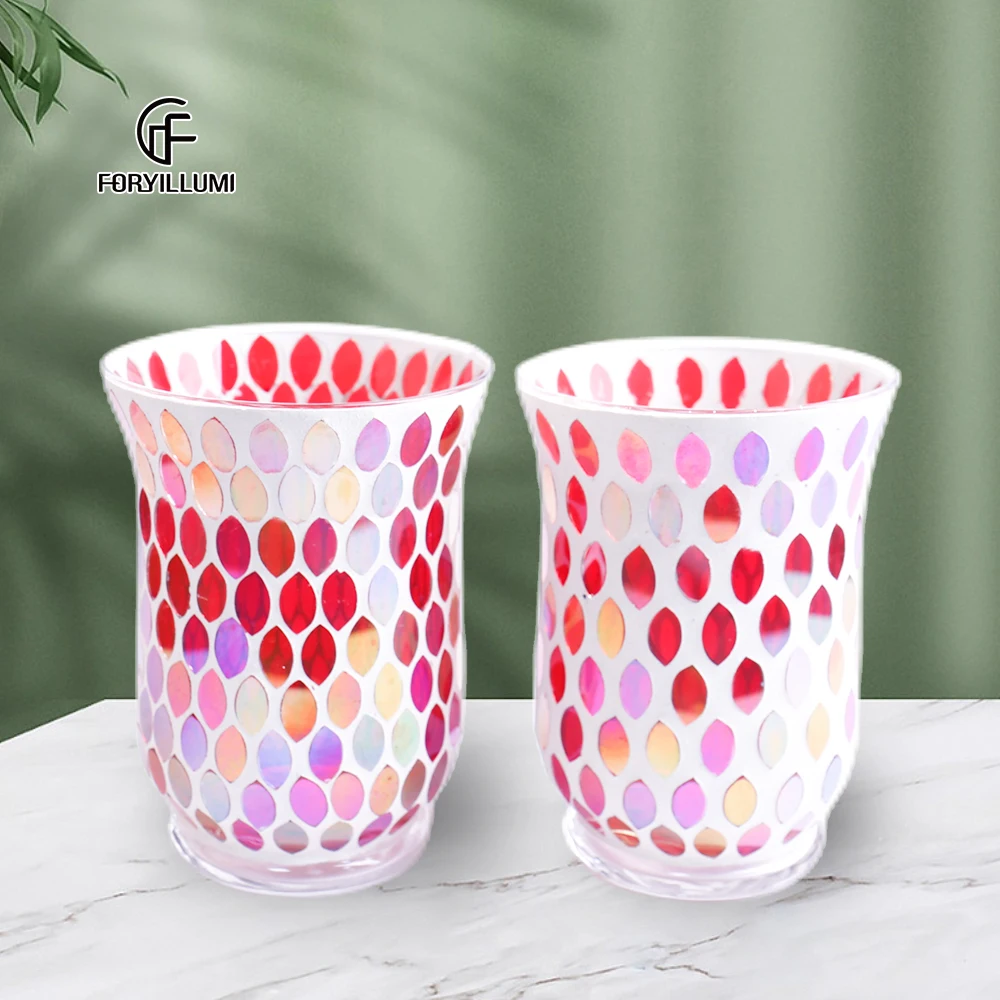 home decor luxury glass piecing and tempering candle vessels container 12 oz colored painted mosaic candle burner jars