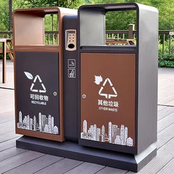 Customized outdoor dustbin steel classified recycling bins garbage sorting box metal waste container trash can for park public