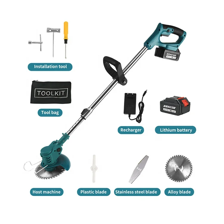 High power DC brush motor rechargeable garden tool cordless rotary grass lawn mower handheld string strimmer weed cutter machine