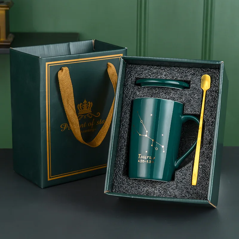 Creative ceramic cup spoon with cover hand gift cup gift box twelve constellations ceramic cup custom logo Mug