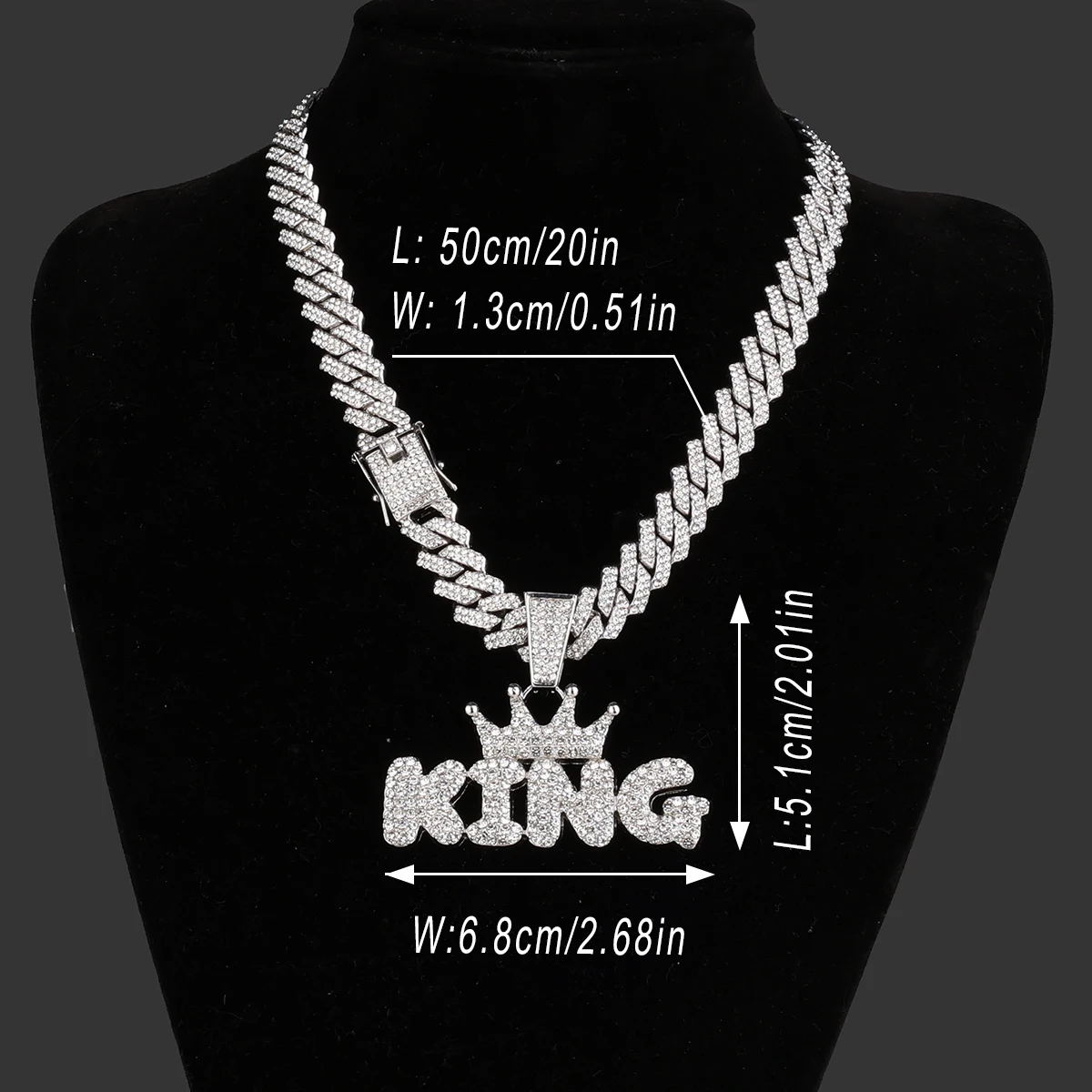 Hip Hop Crown with King Pendant Chunky Iced Out Pendant Chain Cuban Link Necklace for Men Bling Rapper Gifts Fashion Accessory