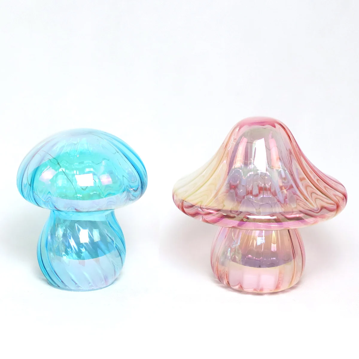 Mushroom Lamp Small Bedside Table Lamp with Striped Glass Nightstand Lamp for Bedroom Living Room