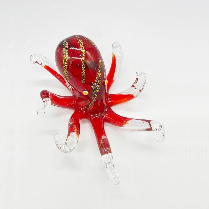Hand Blown Glass Craft Red Octopus Ornament for Home Decor