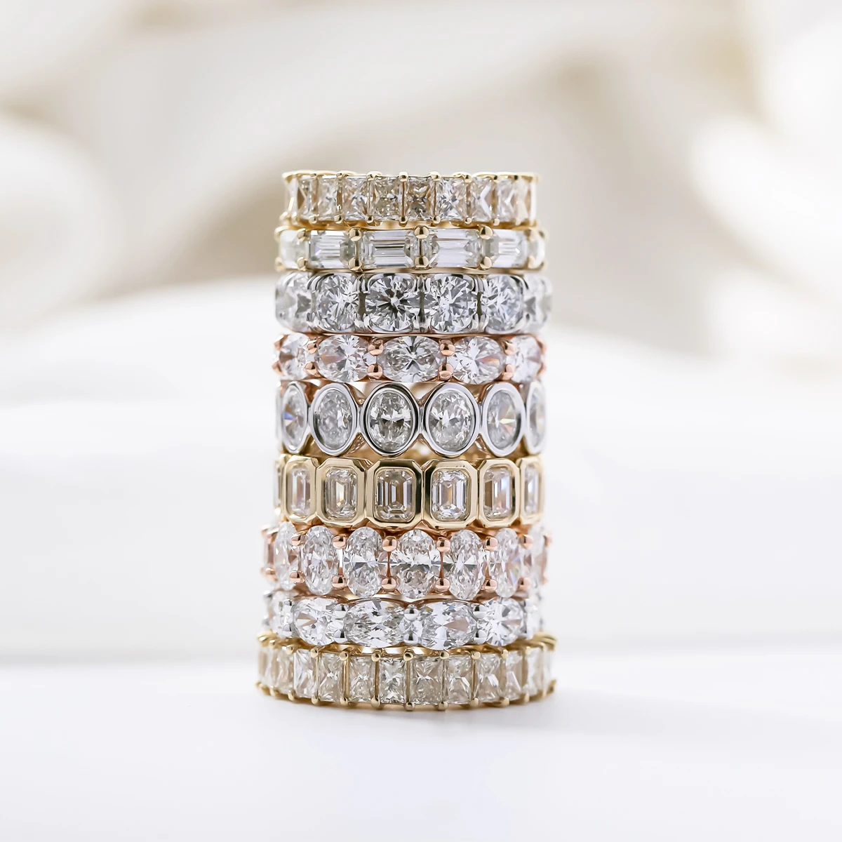 3x5mm D white VVS GRA diamond  wedding baguette bezel set oval moissanite eternity band