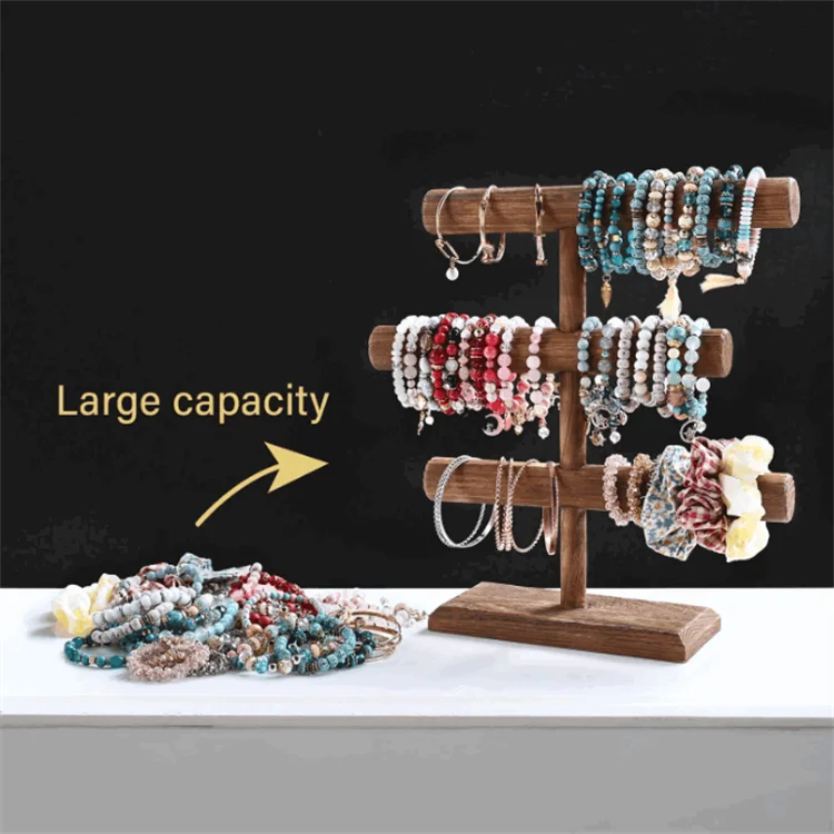 Bracelets Necklaces Watches Bangles Holder Stand 3 Tier Wooden Jewelry Display Stand