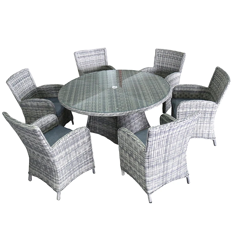 Restaurant rattan table and chair 6 seater wicker chair outdoor round garden table