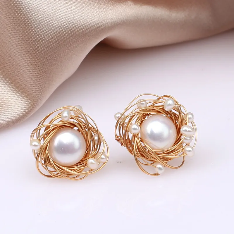 Safe 925 sterling silver stud handmade fresh water nice pearl earrings