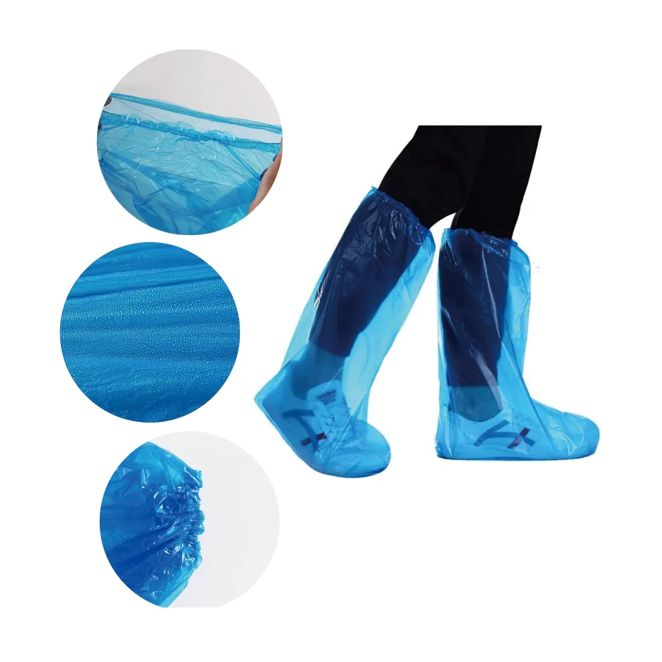 wholesale support outdoor travel long pe blue Lightweight transparent boot cover waterproof shoe cover