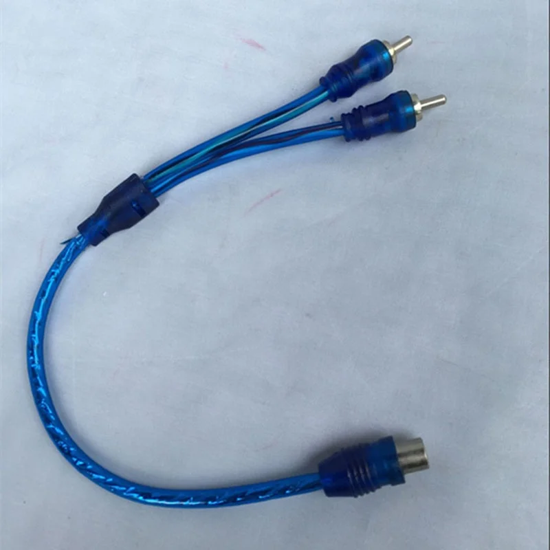 Popular products hot selling audio cable 1 male to 2 female transparent blue car RCA line