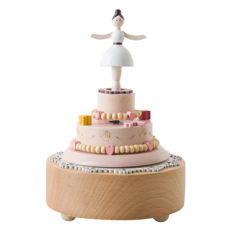 Factory price spot goods music box rotating ballerina dance girl cake wooden music box for birthday presents