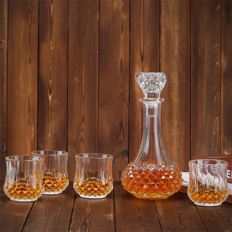 4 Liquor Glasses With Glass Decanter Set Whiskey Decanter Set