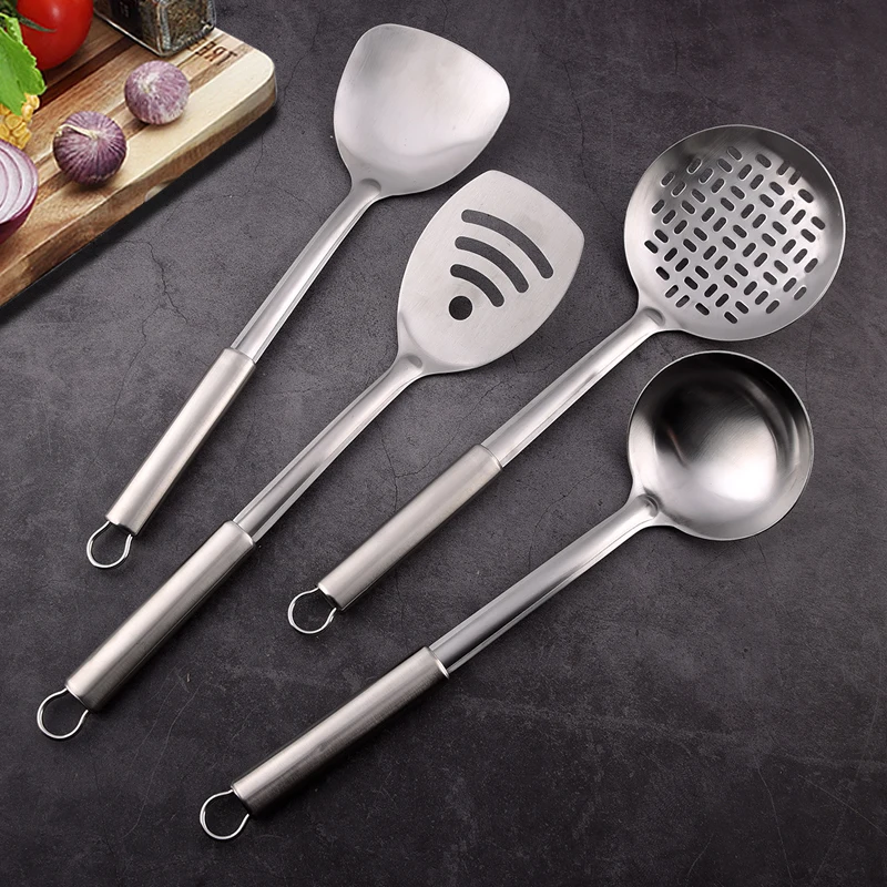new SUS 304 good quality wholesale stainless steel kitchen accessories cooking utensils hanging turner and soup ladle