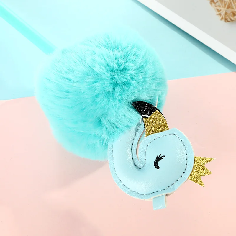 Cute feather pompom fluffy ball point pen bird ball pen for kids