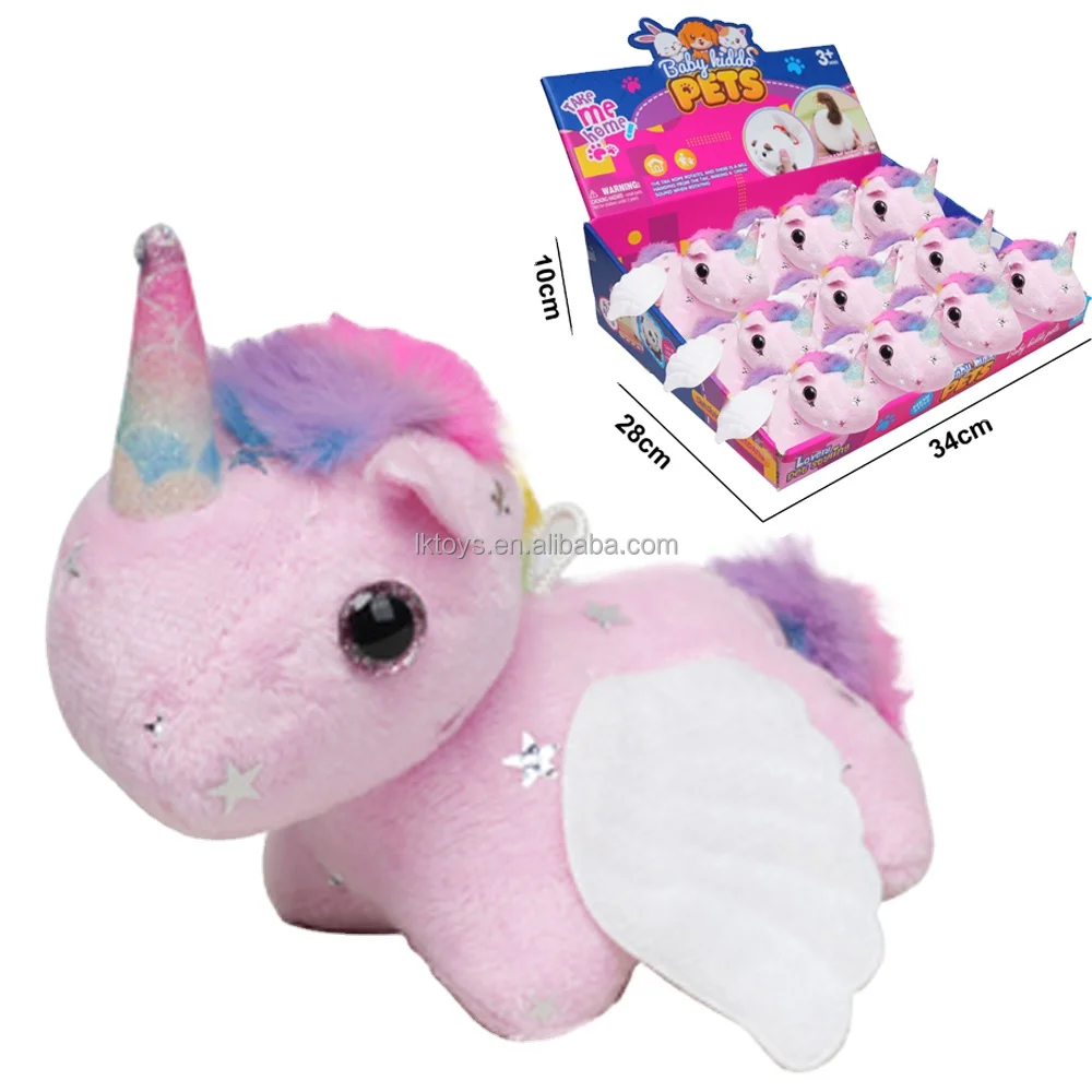 Оптовая продажа дешевые мини плюшевые розовые лошадки с крыльями игрушки чучела животных виляющие хвостом со звуком BB