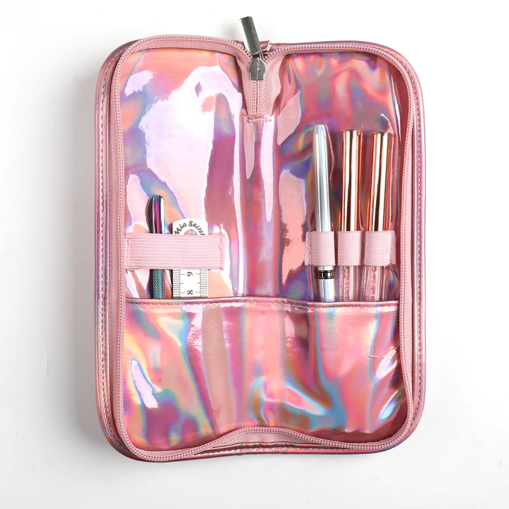 2023 Private Label Leather Bag Pink Makeup Cosmetic Tool Container Pen Stand Case Nail Brush Bag Holder Brush Cases
