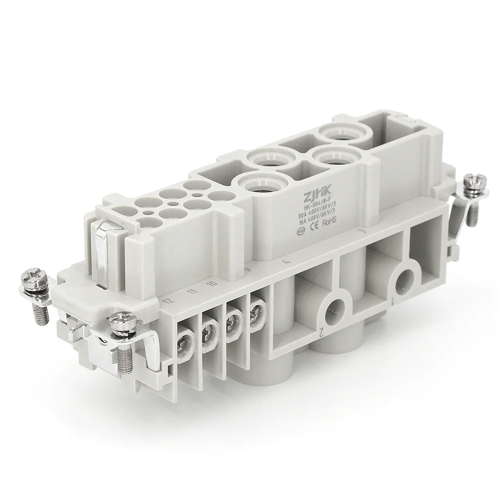 HK-004/8-F Combination Inserts Screw Terminal Heavy Duty Connectors With Four 80A Pins And Eight 16A Contacts