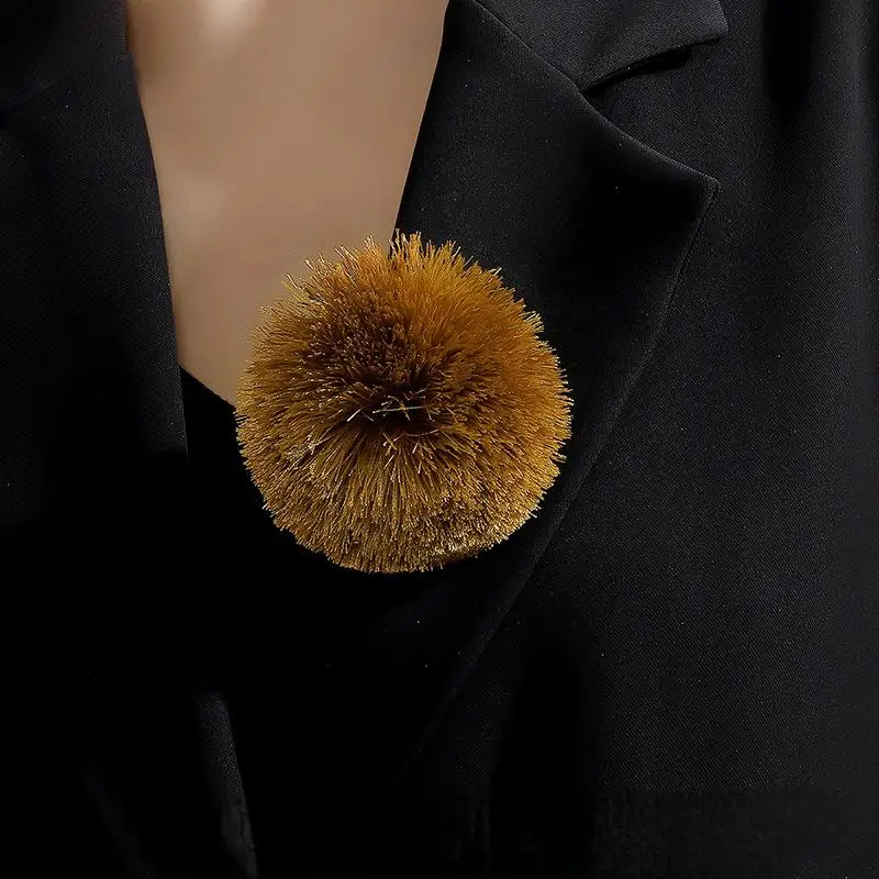 Handmade Retro Fur Ball Flower Fabric Brooch Pin Versatile Clothing Accessory Wholesale Garment Brooches