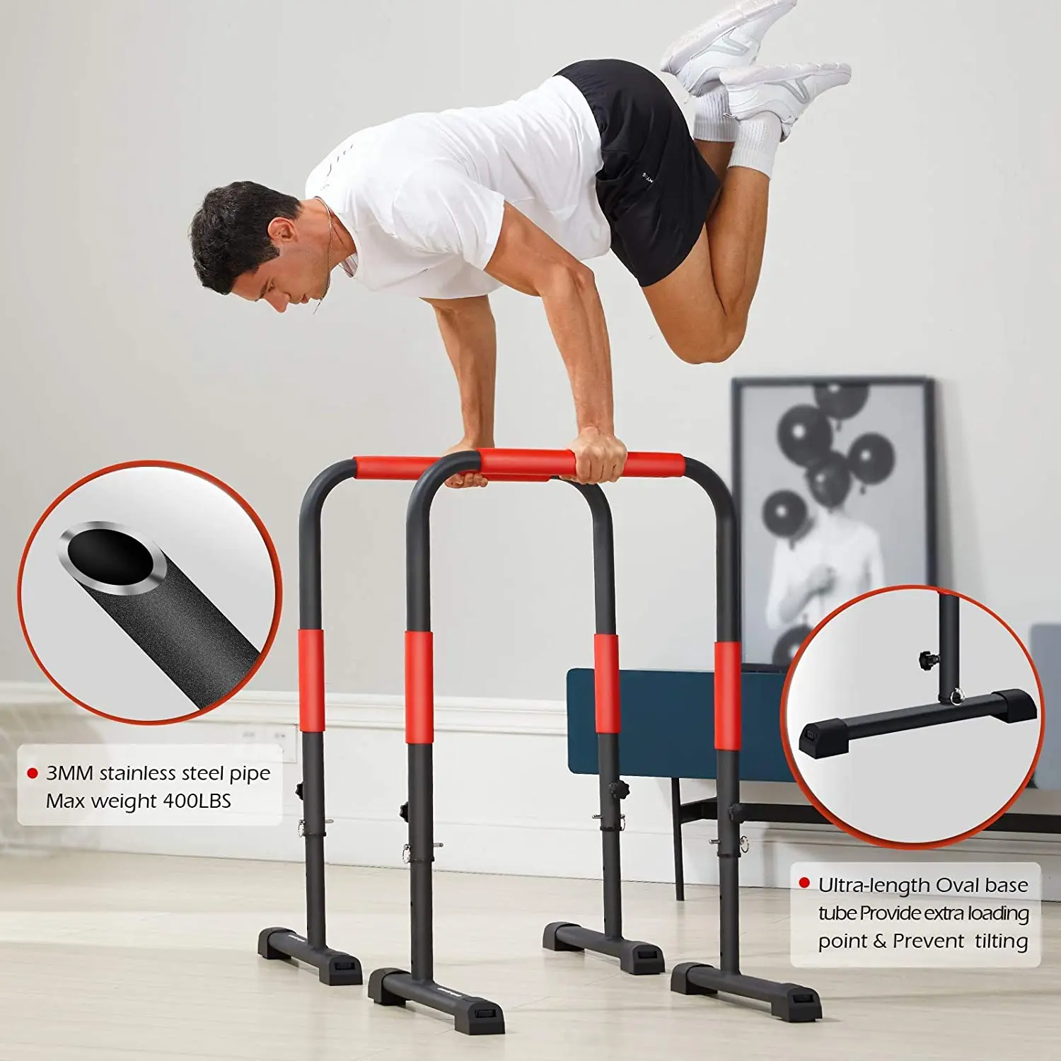 Wellshow Sport Dip Station Dip Bar Parallel Bars for Home Workout with 400 LBS Loading Capacity for Home Gym