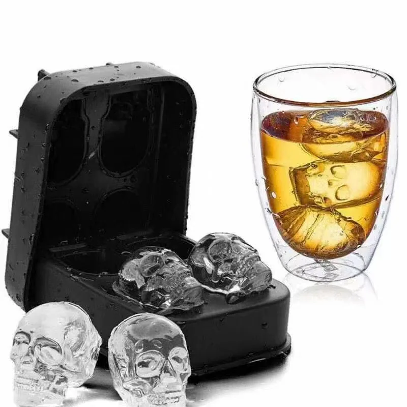 3D Bpa Free Big Large Ball Shape Chocolate Creative Maker Soft Silicone Skulls Face Ice Cube Tray Mold
