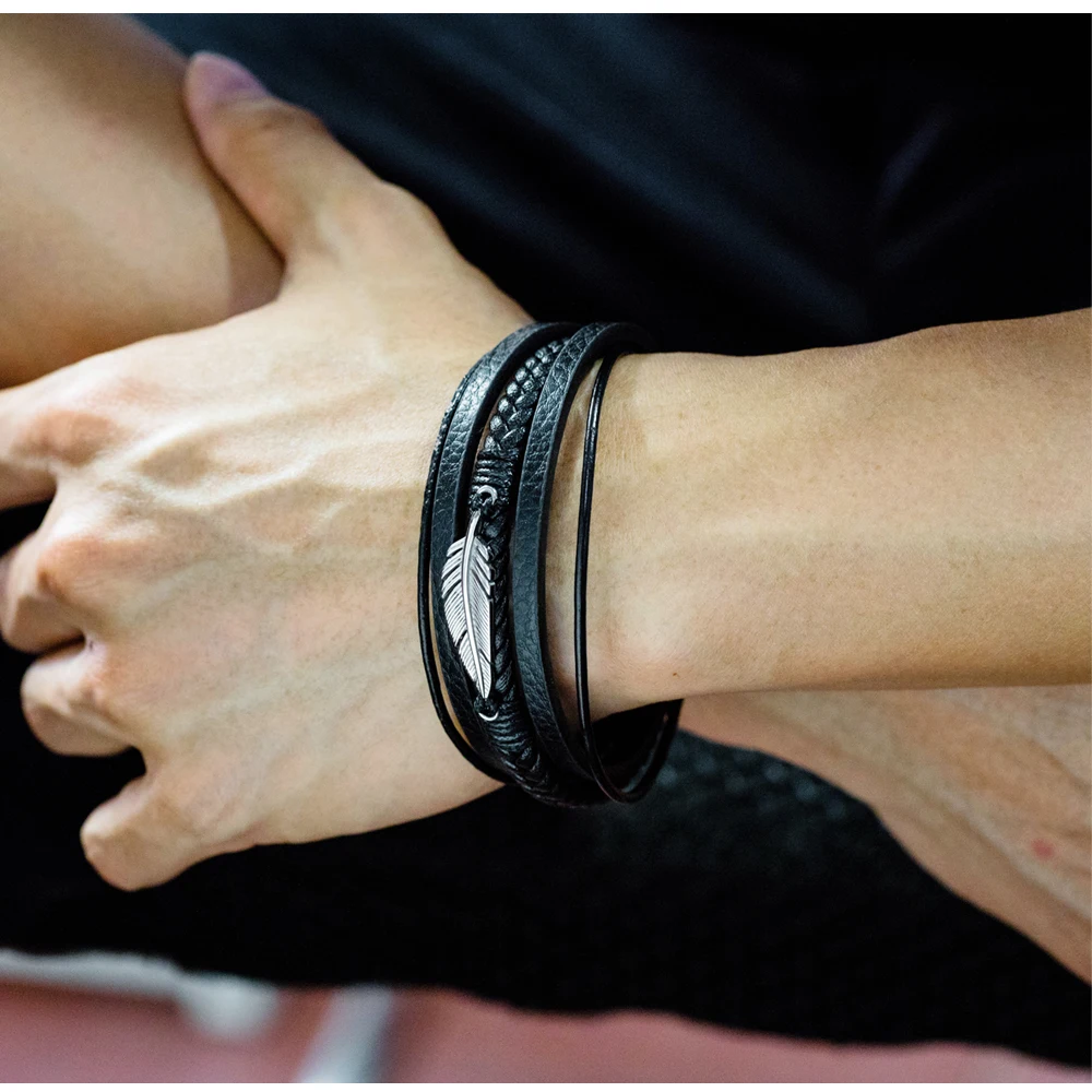 bijoux mens male gents jewellery cool trends 2020 pulseras leather bracelet feather