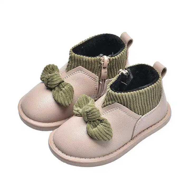 Зима 2019, Новые короткие ботинки для девочек, хлопковая обувь, детские ботинки Martin с бархатной подкладкой, кожаная обувь с хлопковым бантом, теплая и удобная