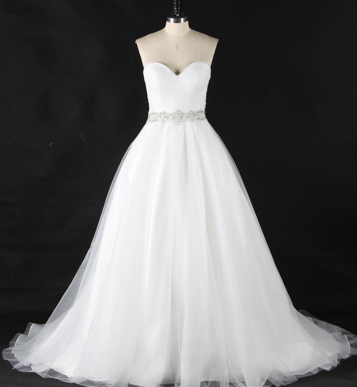 
A-line Sweetheart Beaded Belt Pleat Lace up Backless Sweep Train Wedding Dress Bridal Dress 