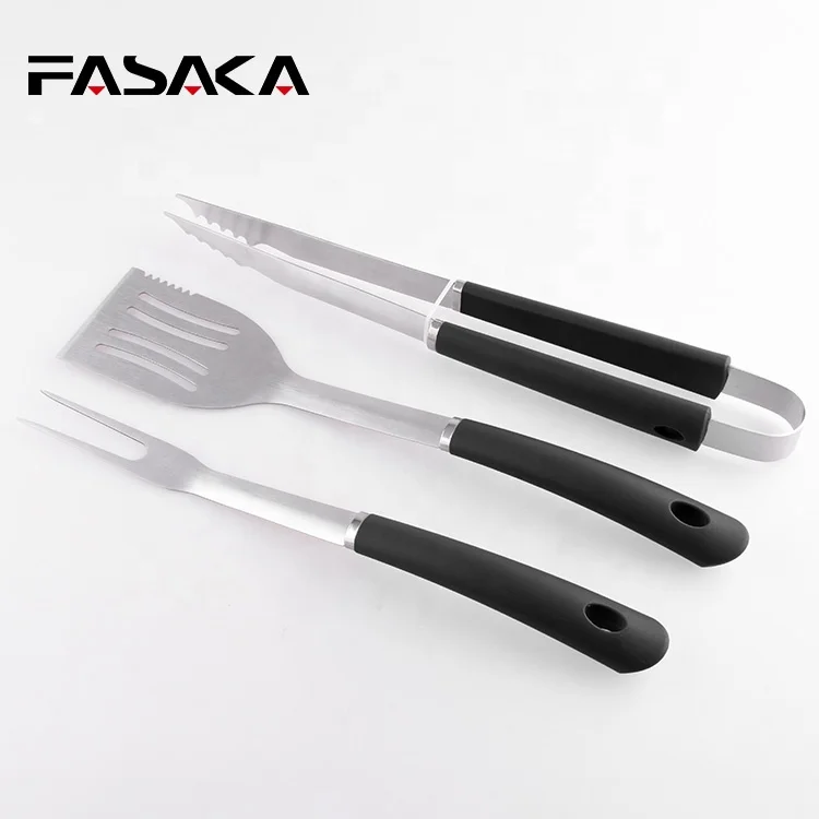 Plastic handle stainless steel outdoor charcoal 3PC bbq grill tools set